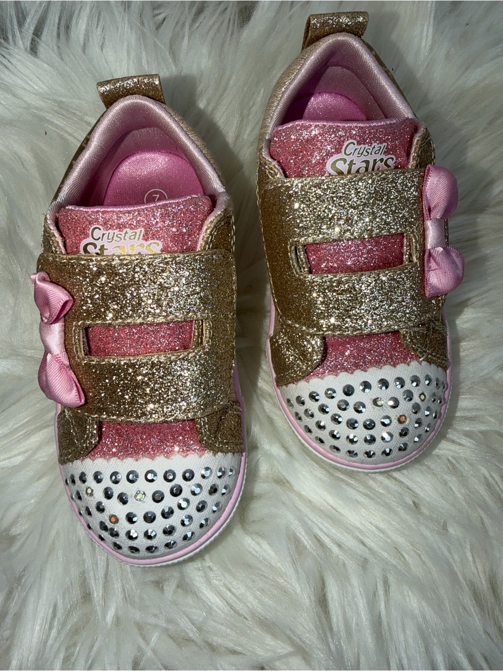 S Sport Crystal Stars Girls Glitter Sneakers Pink Gold Rhinestone 7T